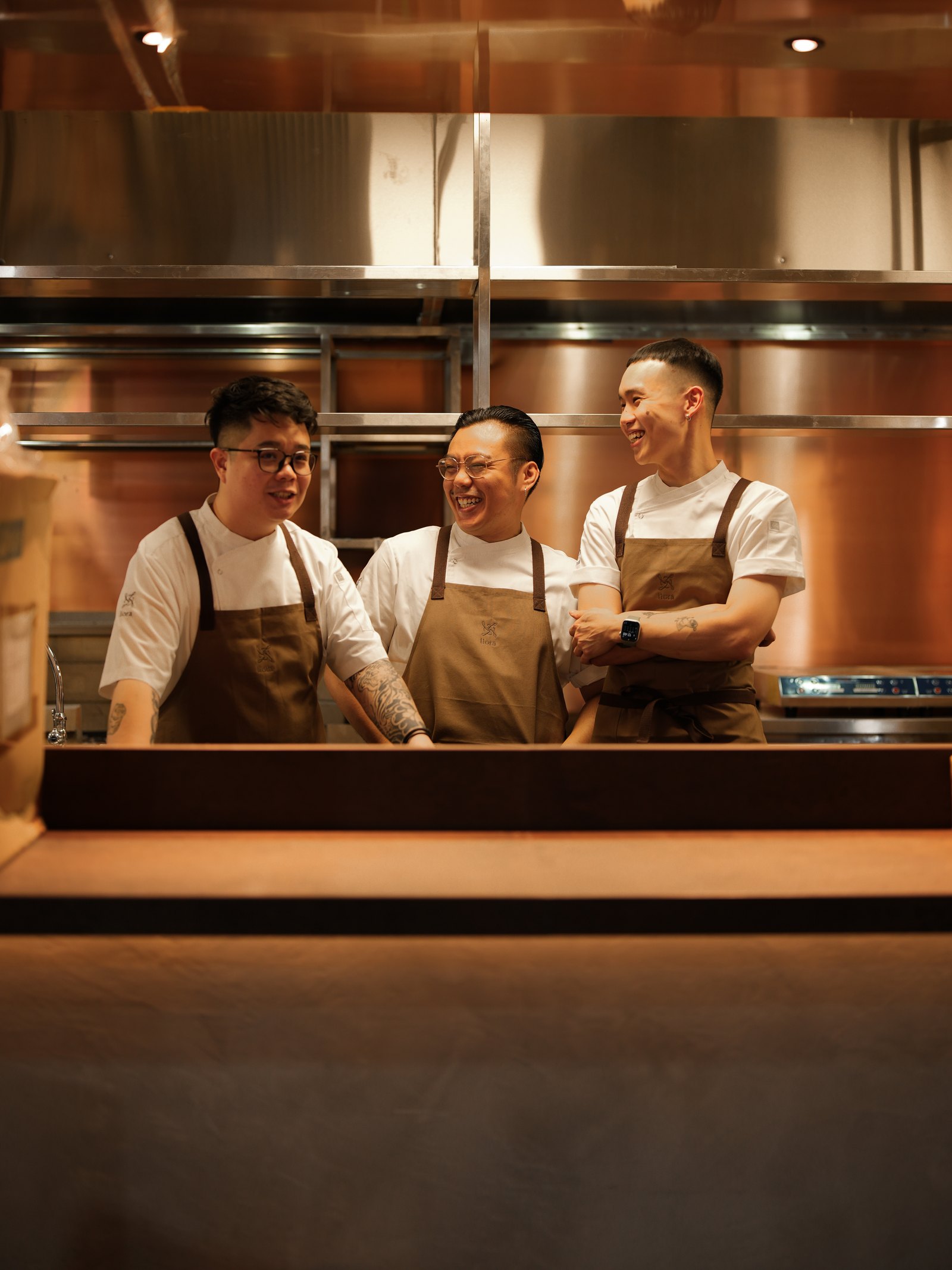 Chef Kenny, Aiken Low and Gerome Ang, Liora kitchen team