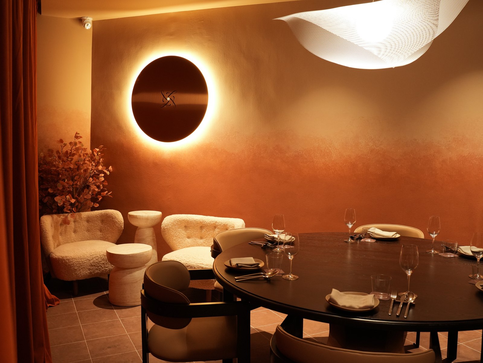 Corner sofa seating in the private dining room